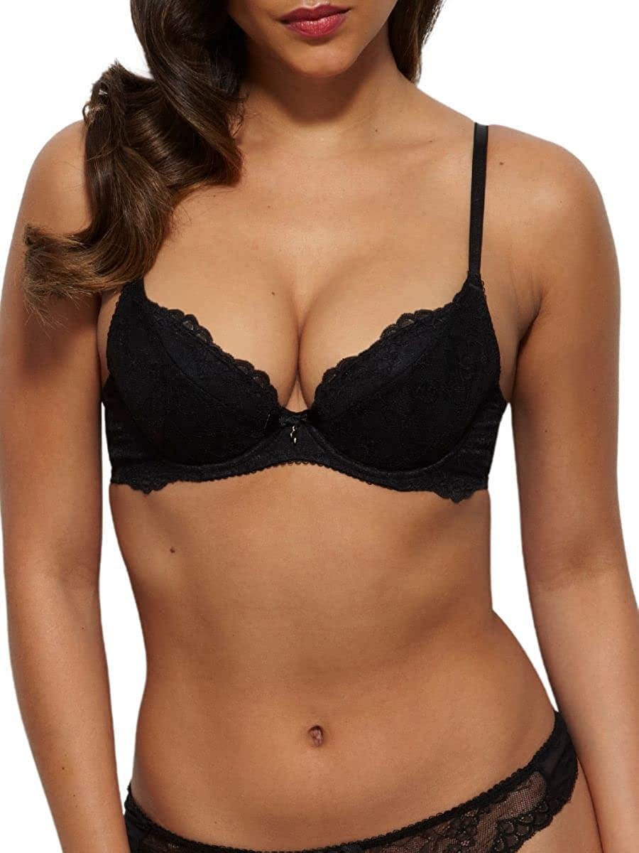 Gossard Women'S Superboost Lace Padded Plunge Bra, Black (Black), 34E
