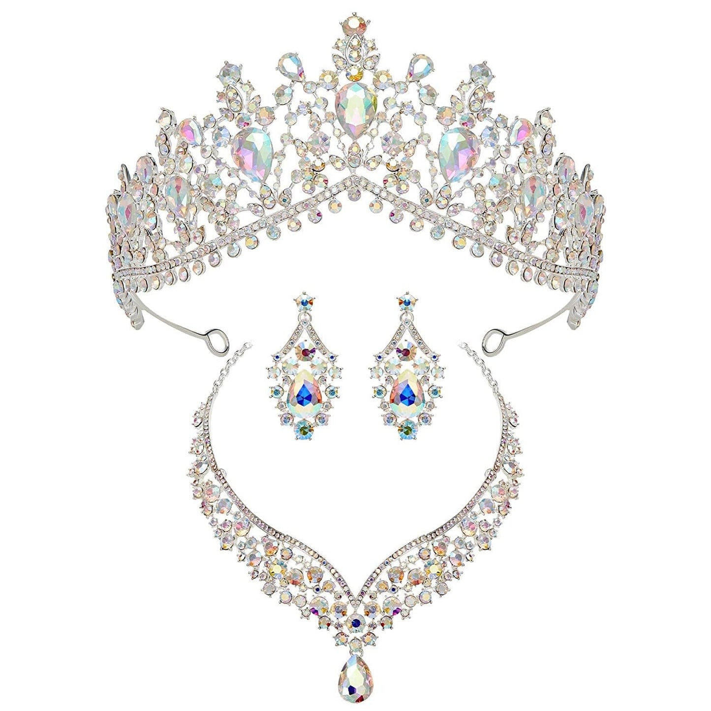 Gothic Tiaras and Crowns for Women, Black Tiara Earrings Necklace, Bridal Jewelry Set, Goth Crystal Costume Party Halloween Prom Pageant Jewelry for Women Multicolored