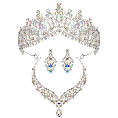 Gothic Tiaras and Crowns for Women, Black Tiara Earrings Necklace, Bridal Jewelry Set, Goth Crystal Costume Party Halloween Prom Pageant Jewelry for Women Multicolored
