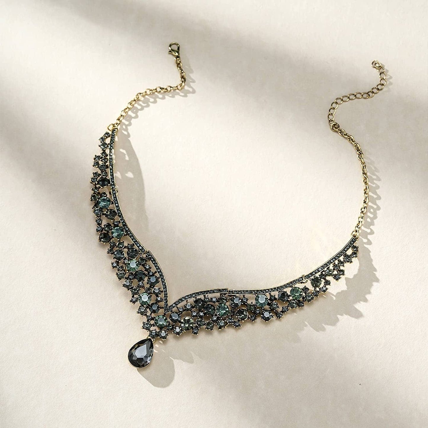 Gothic Tiaras and Crowns for Women, Black Tiara Earrings Necklace, Bridal Jewelry Set, Goth Crystal Costume Party Halloween Prom Pageant Jewelry for Women