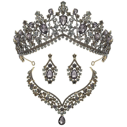 Gothic Tiaras and Crowns for Women, Black Tiara Earrings Necklace, Bridal Jewelry Set, Goth Crystal Costume Party Halloween Prom Pageant Jewelry for Women Black