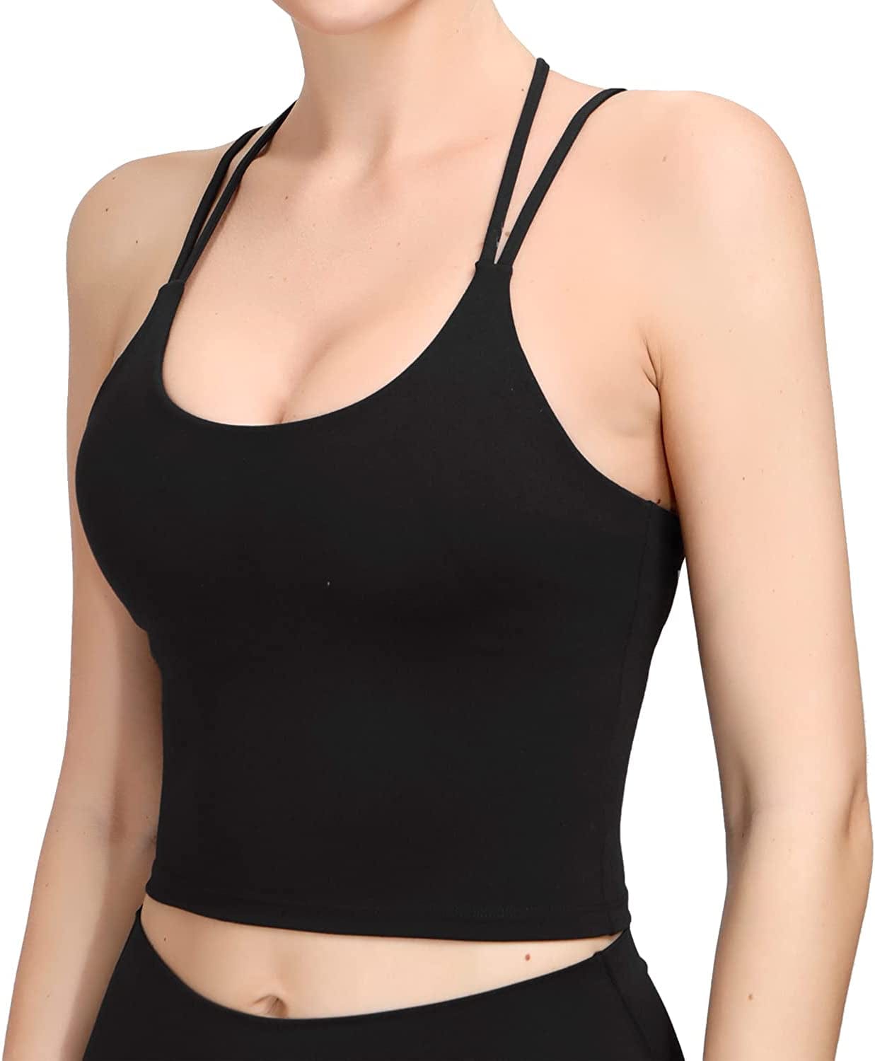 Grace Form Strappy Sports Bra for Women, Padded High Impact Push up Athletic Running Sports Bra Workout Top Yoga Bra C-1-black / Small