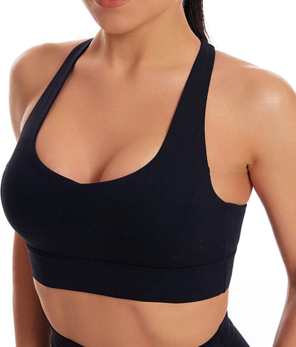 Grace Form Strappy Sports Bra for Women, Padded High Impact Push up Athletic Running Sports Bra Workout Top Yoga Bra B-1-black / Small