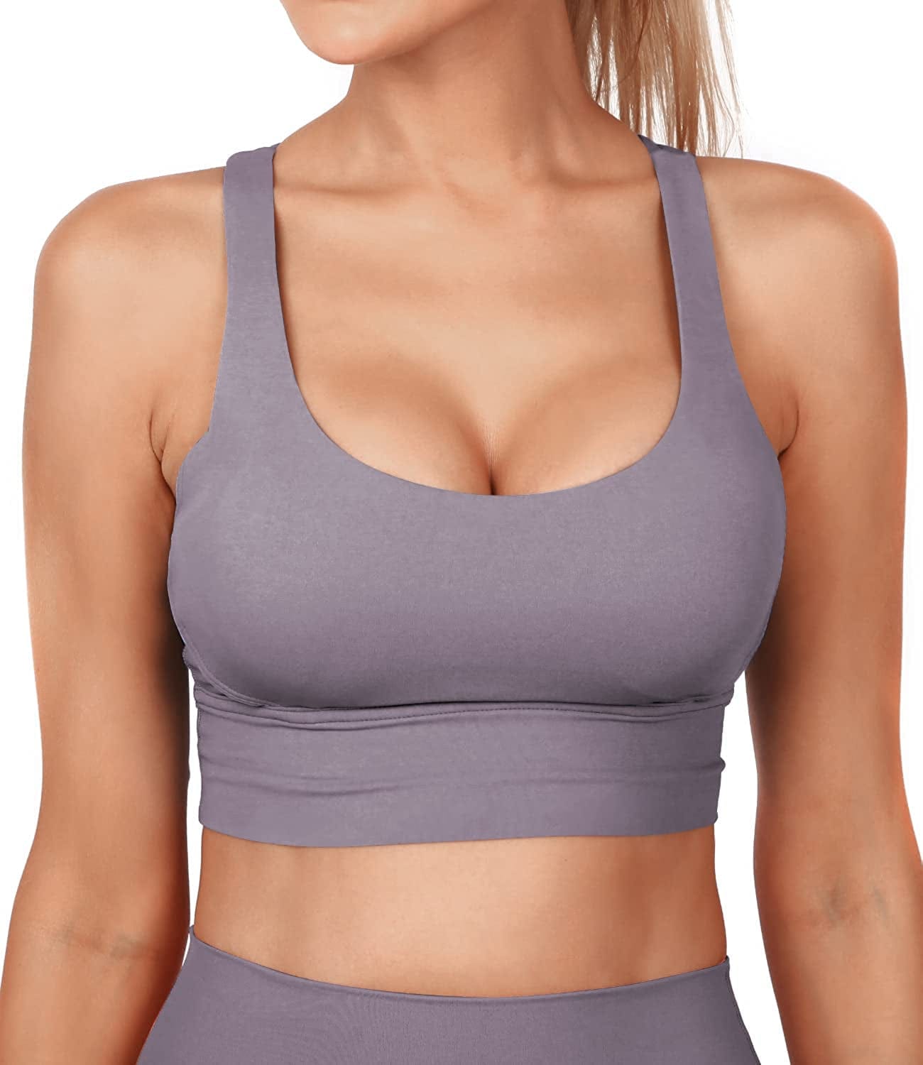 Grace Form Strappy Sports Bra for Women, Padded High Impact Push up Athletic Running Sports Bra Workout Top Yoga Bra 06-purple Gray / X-Large