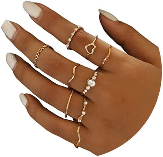 GRAEEN Knuckle Rings Index Finger Rings Hollow Love Rose Gold Ring Sets for Women and Girls Style 1