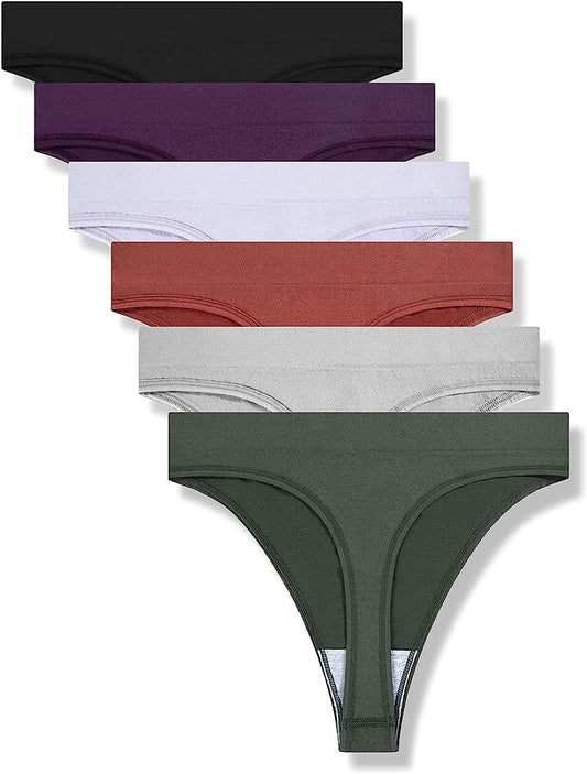 GRANKEE Women'S Breathable Seamless Thong Panties No Show Underwear Pack Black/Caramel/Purple/Olive Green/Lavender/Light Grey / Medium
