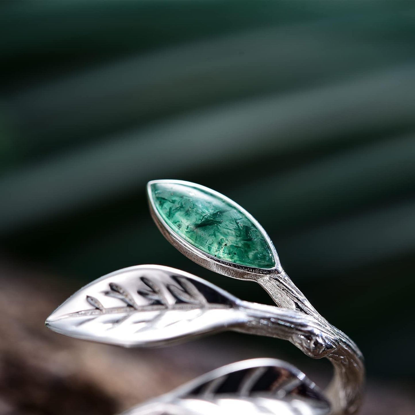 Grow through What You Go through Rings with Card,925 Sterling Silver Marquise Shape Jade Aventurine Open Leaf Rings Olive Leaf Rings Handmade Jewelry Unique Gifts for Women Mother Mom Wife Girls