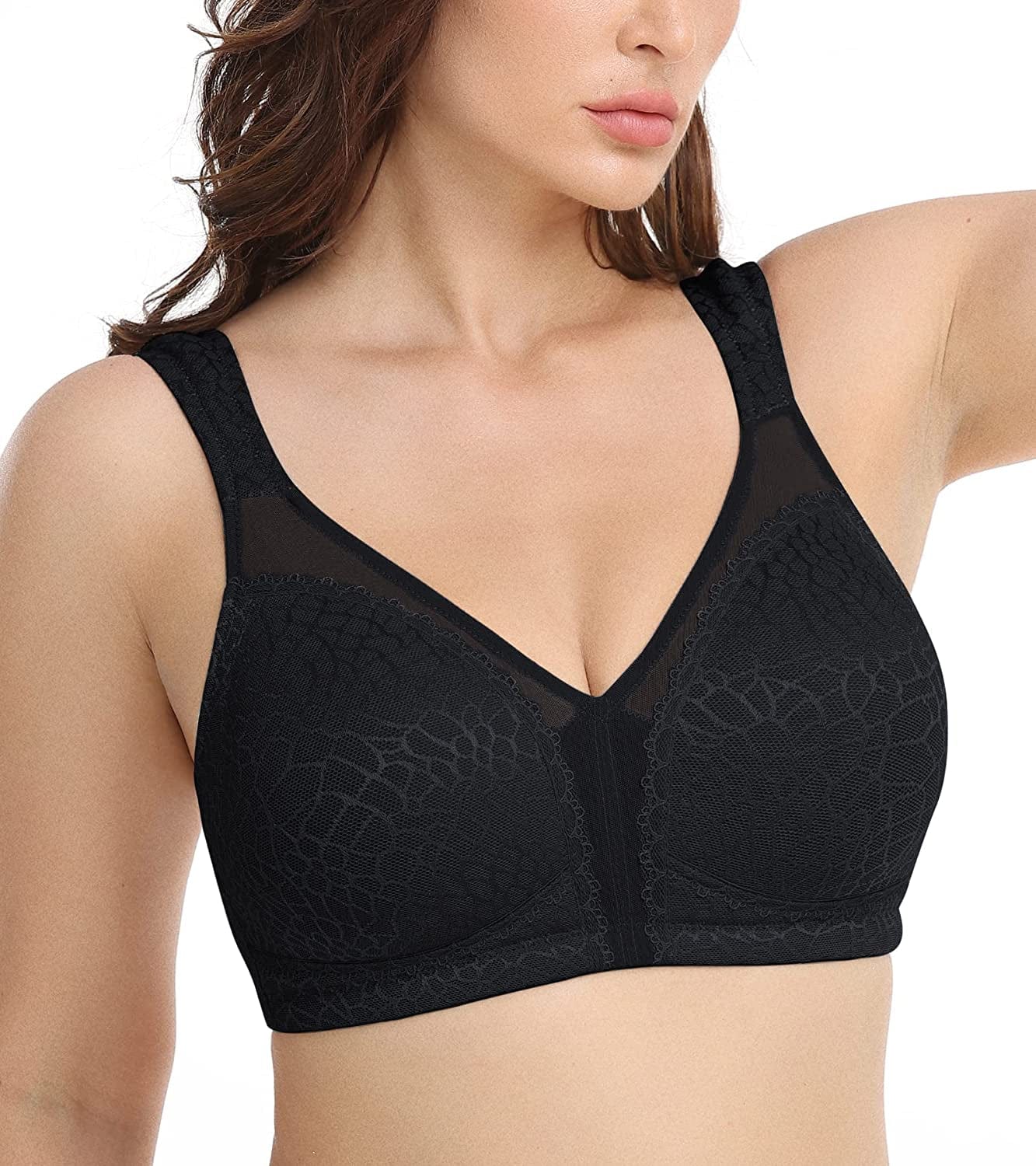 HACI Comfort Seamless Wirefree Minimizer Bra(44B, Black)