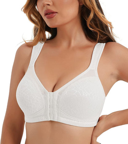 HACI Women'S Front Closure Posture Bra Full Coverage Back Support Wireless Comfy White / 36DD