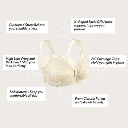 HACI Women'S Front Closure Posture Bra Full Coverage Back Support Wireless Comfy
