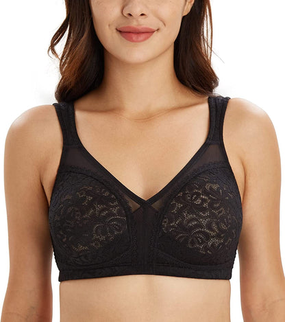 HACI Women'S Full Coverage Non Padded Wirefree plus Size Minimizer Bra for Large Bust Support Seamless Lace Black / 40D