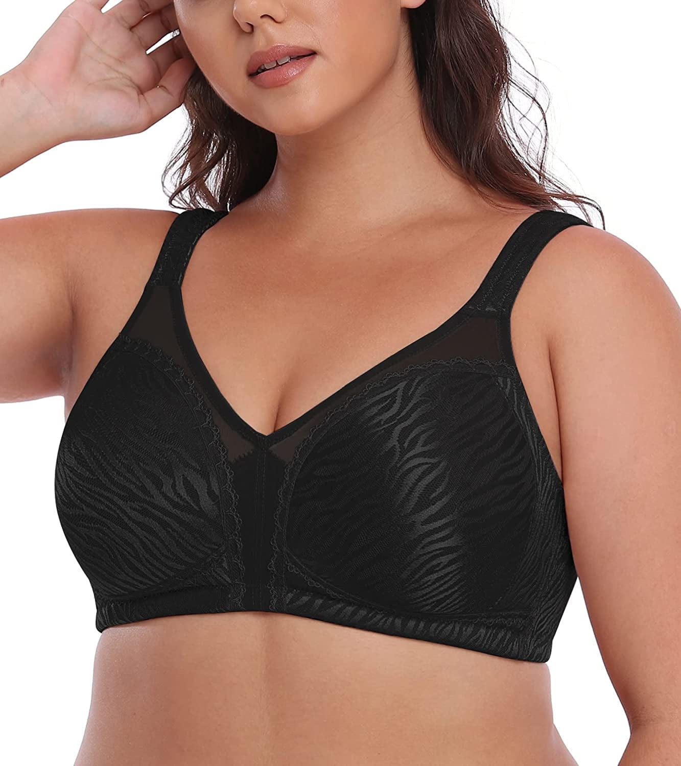 HACI Women'S Full Coverage Non Padded Wirefree plus Size Minimizer Bra for Large Bust Support Seamless Zebra Black / 38DDD