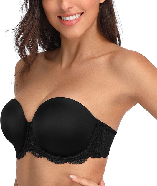 HACI Women'S Full Figure Strapless Bra Multiway Coverage Underwire plus Size Bras Lace Black / 42DDD