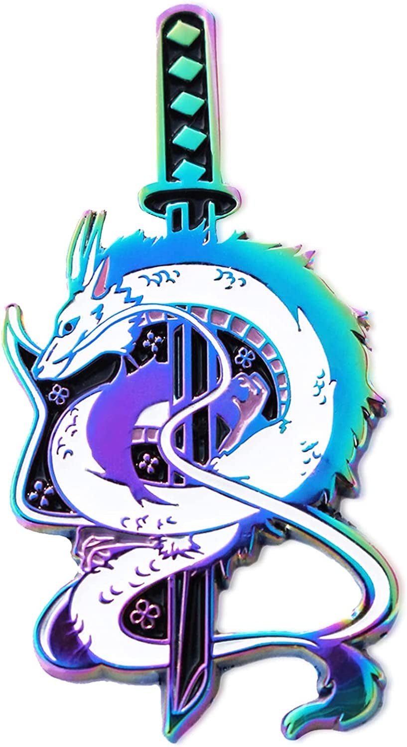 Haku Dragon Samurai Katana Ghibli Enamel Pin Japanese Fashion Accessory for Lapels anodized soft enamel