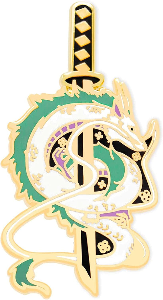 Haku Dragon Samurai Katana Ghibli Enamel Pin Japanese Fashion Accessory for Lapels gold hard enamel