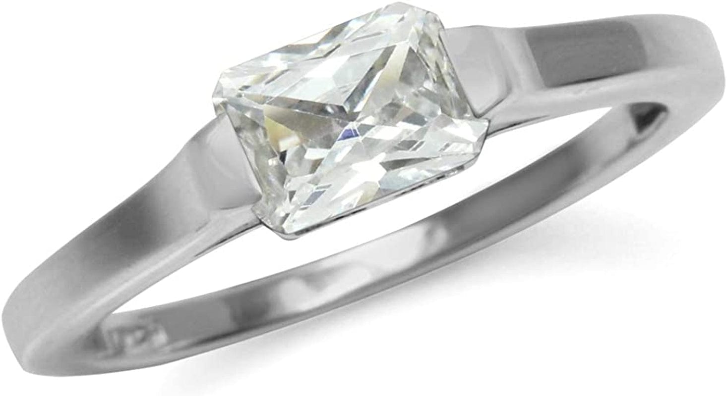 Half Bezel Set Octagon Shape White Gold Plated 925 Sterling Silver Minimalist Solitaire Birthstone Ring Jewelry for Women 10.5 / white cz - april birthstone