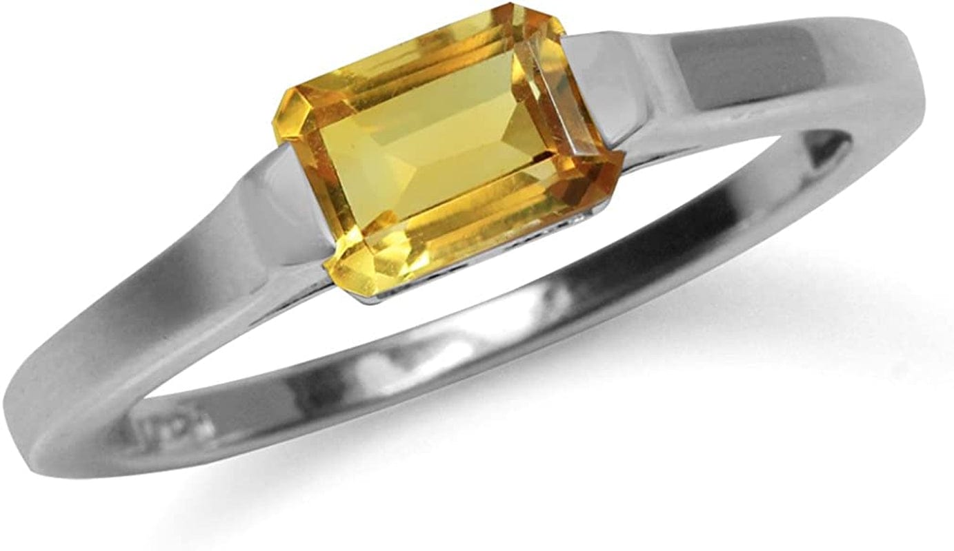 Half Bezel Set Octagon Shape White Gold Plated 925 Sterling Silver Minimalist Solitaire Birthstone Ring Jewelry for Women 9.5 / citrine-november birthstone