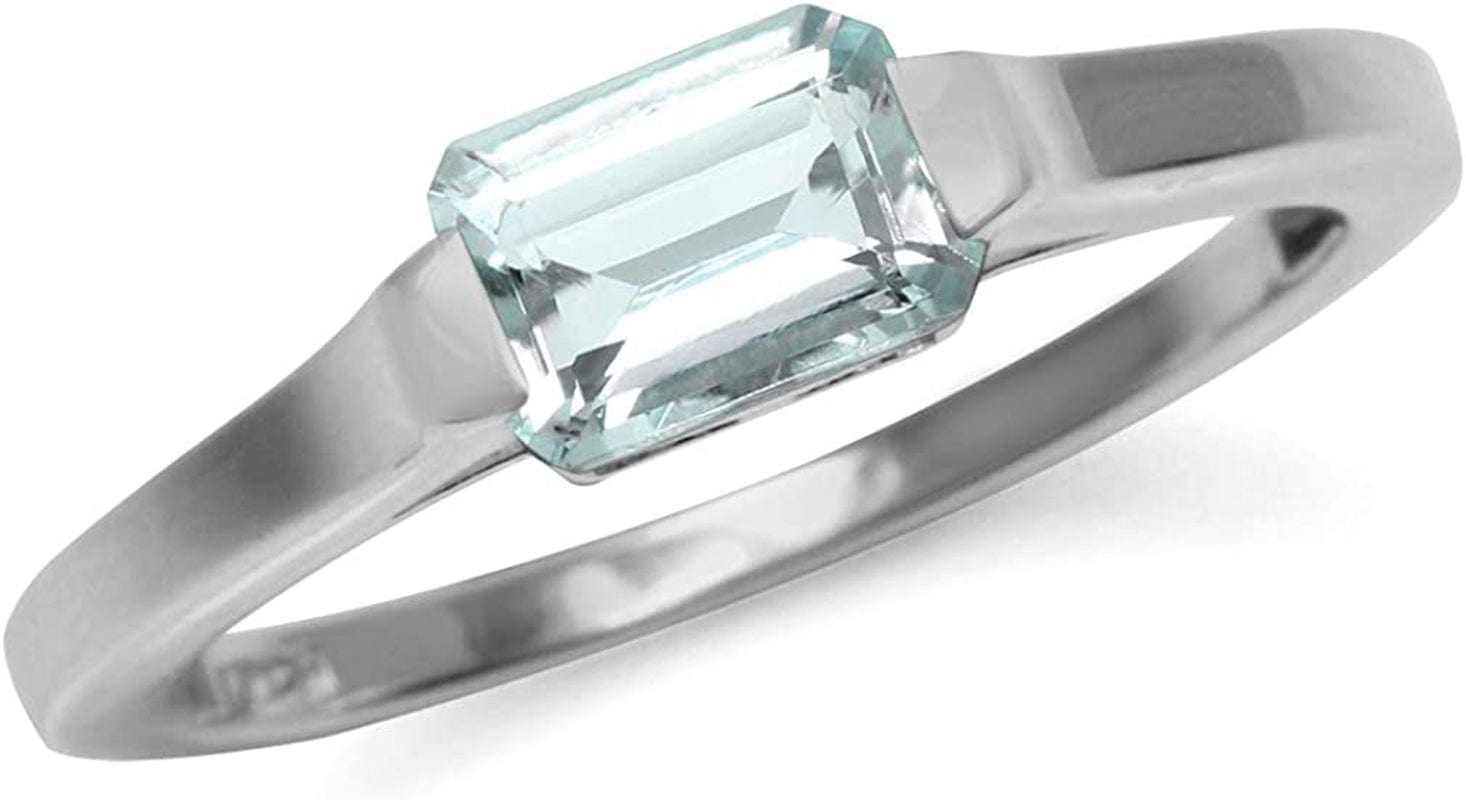 Half Bezel Set Octagon Shape White Gold Plated 925 Sterling Silver Minimalist Solitaire Birthstone Ring Jewelry for Women 9.5 / genuine light blue aquamarine - march birthstone