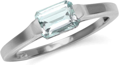 Half Bezel Set Octagon Shape White Gold Plated 925 Sterling Silver Minimalist Solitaire Birthstone Ring Jewelry for Women 9.5 / genuine light blue aquamarine - march birthstone
