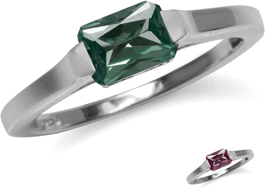 Half Bezel Set Octagon Shape White Gold Plated 925 Sterling Silver Minimalist Solitaire Birthstone Ring Jewelry for Women 9 / Created Alexandrite
