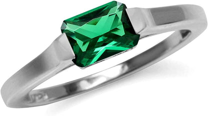 Half Bezel Set Octagon Shape White Gold Plated 925 Sterling Silver Minimalist Solitaire Birthstone Ring Jewelry for Women 6.5 / Created Emerald