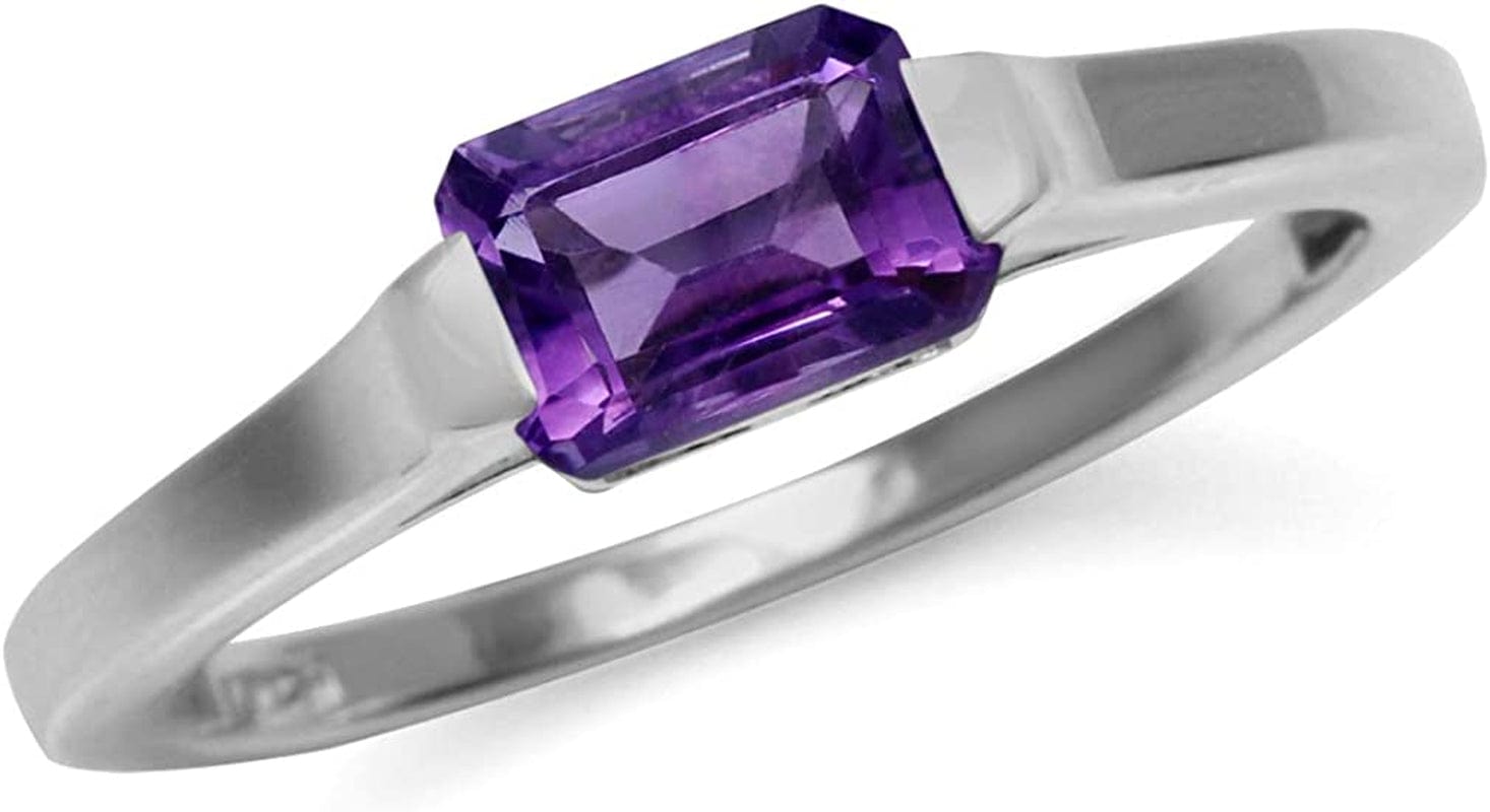 Half Bezel Set Octagon Shape White Gold Plated 925 Sterling Silver Minimalist Solitaire Birthstone Ring Jewelry for Women 9.5 / dark purple african amethyst - february birthstone