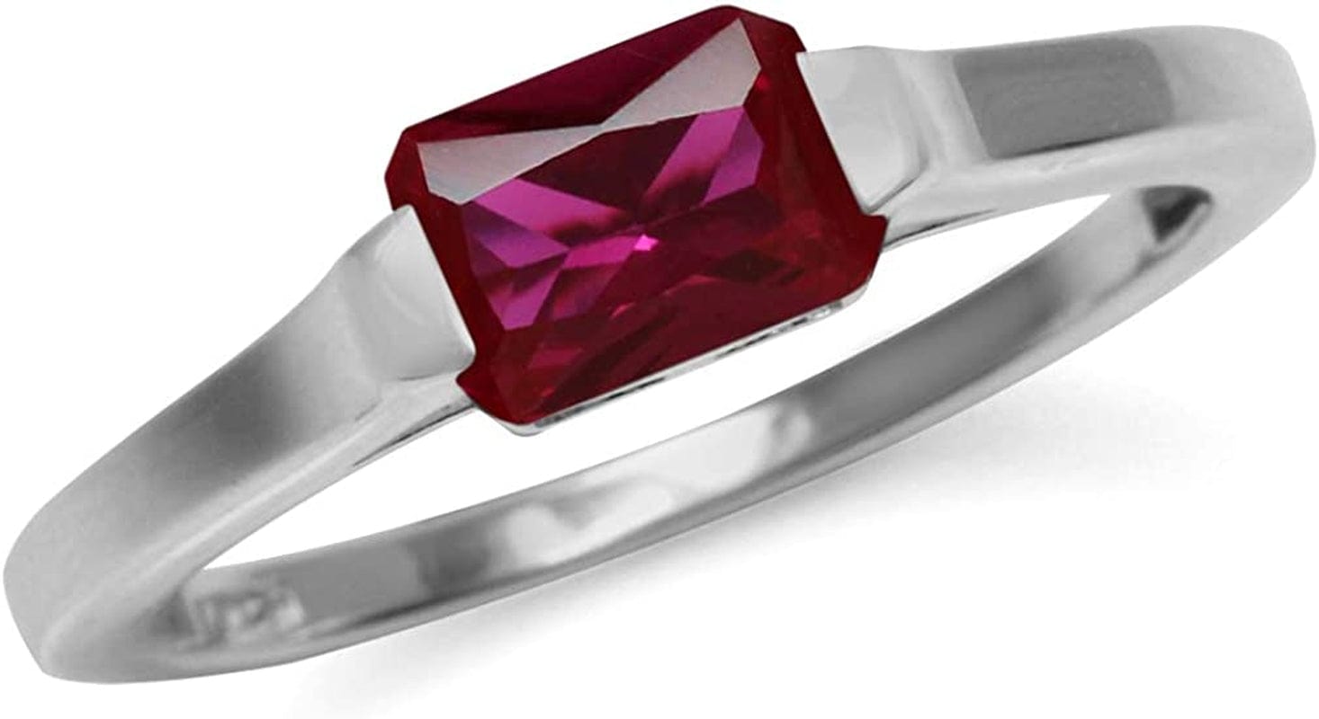 Half Bezel Set Octagon Shape White Gold Plated 925 Sterling Silver Minimalist Solitaire Birthstone Ring Jewelry for Women 9 / created ruby - july birthstone