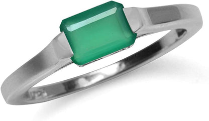 Half Bezel Set Octagon Shape White Gold Plated 925 Sterling Silver Minimalist Solitaire Birthstone Ring Jewelry for Women 5 / Agate