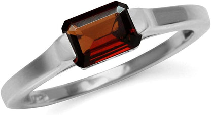 Half Bezel Set Octagon Shape White Gold Plated 925 Sterling Silver Minimalist Solitaire Birthstone Ring Jewelry for Women 6 / natural red garnet - january birthstone