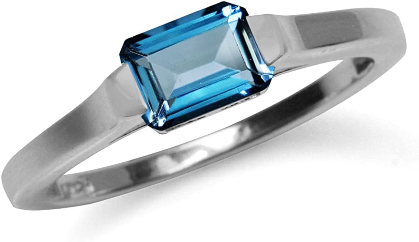 Half Bezel Set Octagon Shape White Gold Plated 925 Sterling Silver Minimalist Solitaire Birthstone Ring Jewelry for Women 6 / genuine london blue topaz
