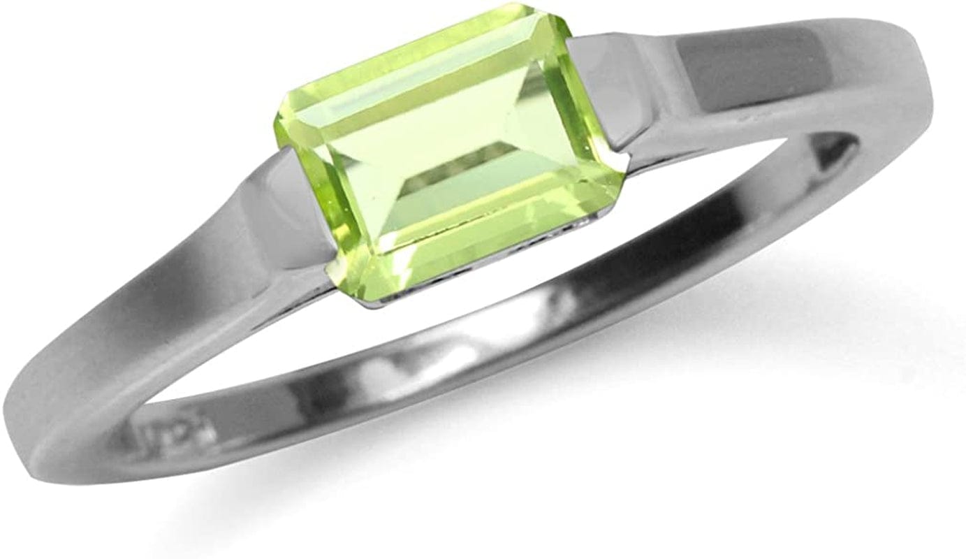 Half Bezel Set Octagon Shape White Gold Plated 925 Sterling Silver Minimalist Solitaire Birthstone Ring Jewelry for Women 8.5 / Peridot