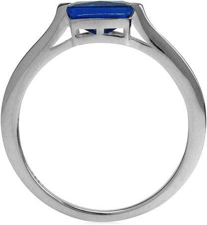 Half Bezel Set Octagon Shape White Gold Plated 925 Sterling Silver Minimalist Solitaire Birthstone Ring Jewelry for Women