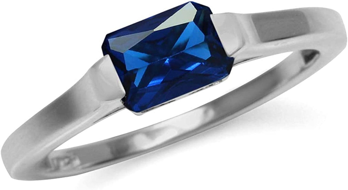 Half Bezel Set Octagon Shape White Gold Plated 925 Sterling Silver Minimalist Solitaire Birthstone Ring Jewelry for Women 6 / created blue sapphire - september birthstone