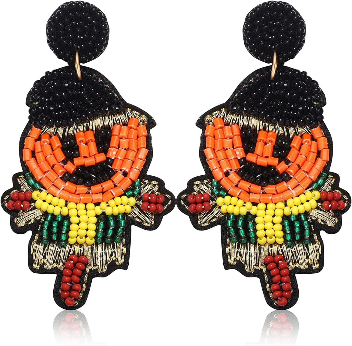 Halloween Earrings Beaded Fringe Pumpkin Spooky Ghost Dangle Earrings Halloween Costume Accessory Idea Gifts for Women Black Scarecrow