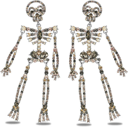 Halloween Earrings for Women Skeleton Earrings Skull Dangle Earrings Gothic Jewelry Cool Jewelry Funny Earrings Halloween Jewelry with Colorful Rhinestone