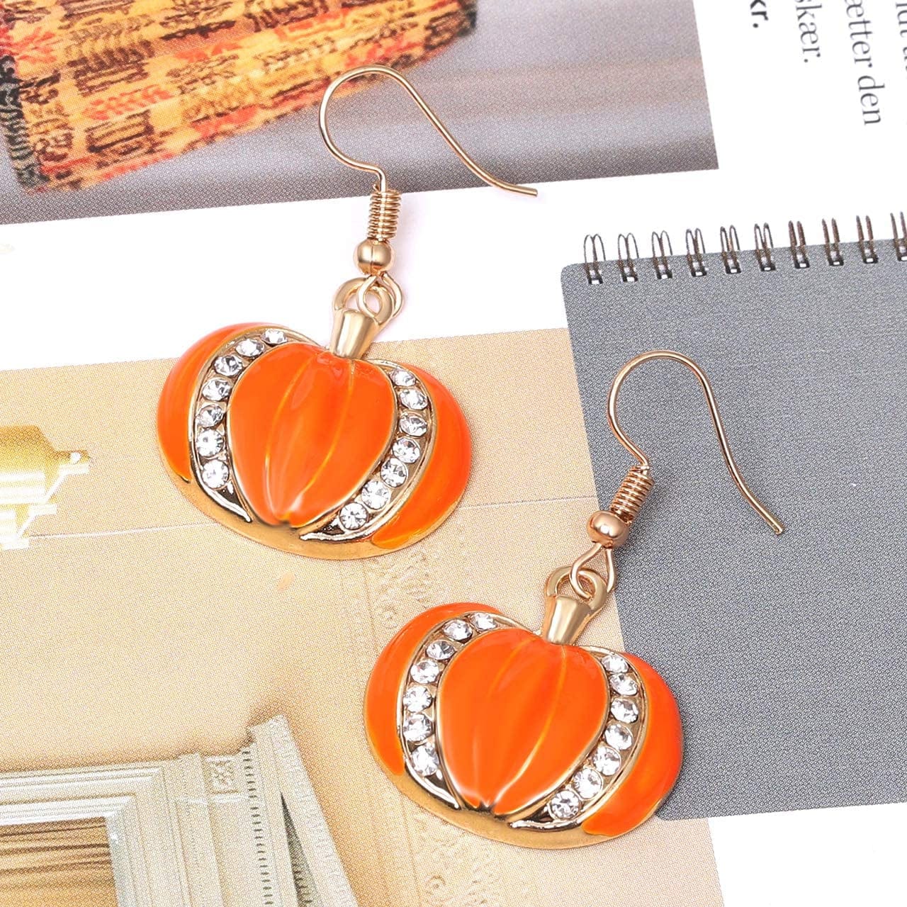 Halloween Ghost Necklace Crystal Beaded BOO Pumpkin Pendant Choker Necklace with Pumpkin Drop Earrings Jewelry Set
