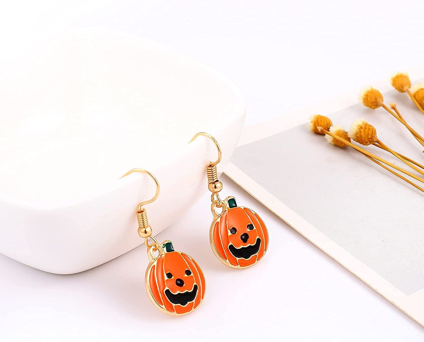 Halloween Necklace Earrings for Women Gothic Halloween Witch Hat Pumpkin Ghost Pendant Necklace Black Orange Beaded Chokers Dangle Earrings Costume Party Jewelry Set