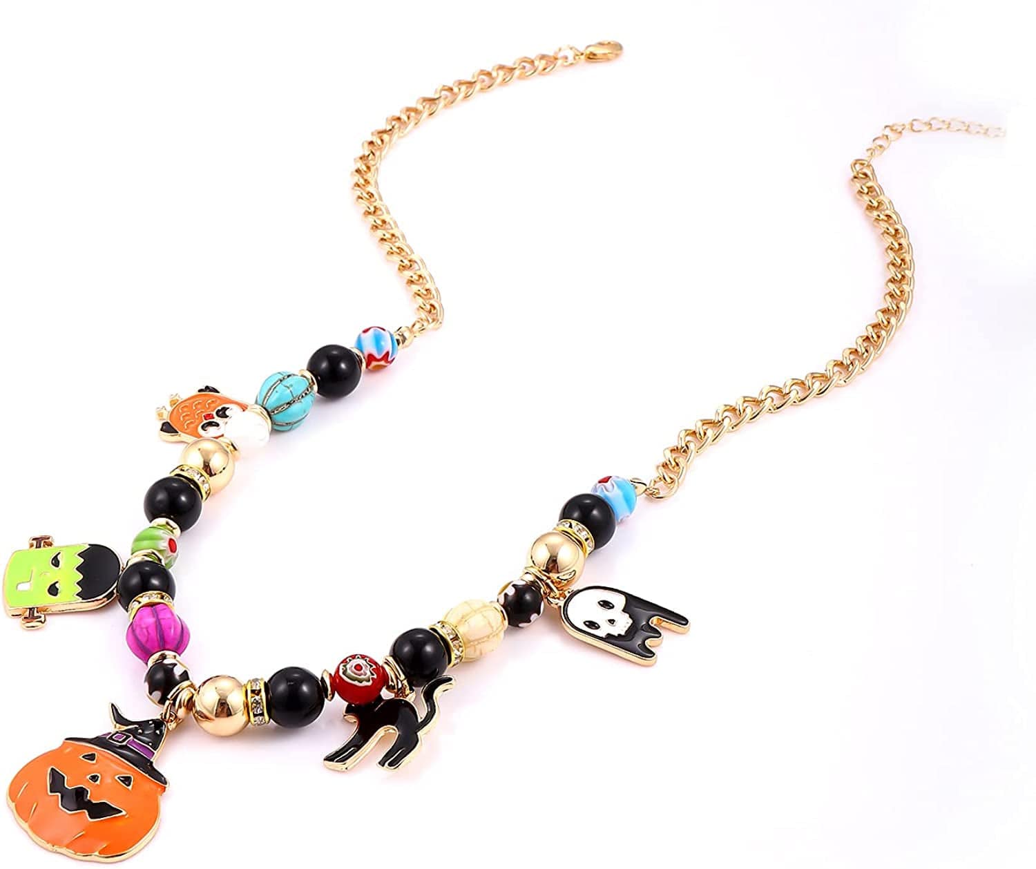 Halloween Necklace Earrings for Women Gothic Halloween Witch Hat Pumpkin Ghost Pendant Necklace Black Orange Beaded Chokers Dangle Earrings Costume Party Jewelry Set