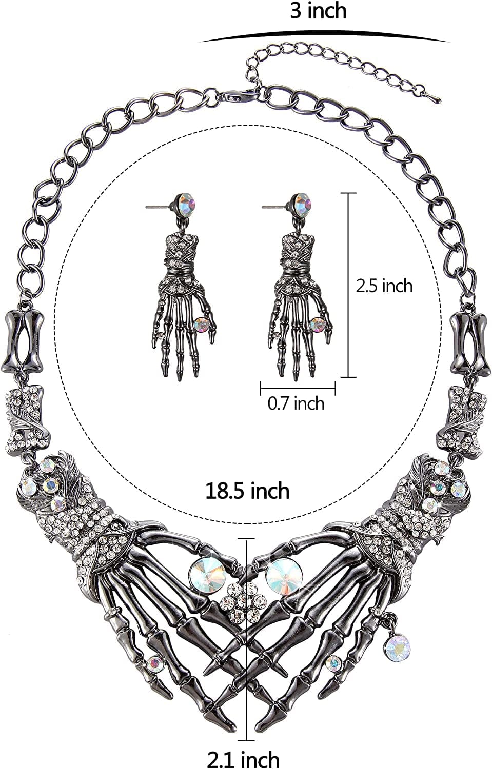 Halloween Punk Necklace Arrings Set Hypoallergenic Gothic Skull Skeleton Choker Necklace Earrings Jewelry Set for Women Girls Including 1 Chunky Necklace 1 Drop Earrings