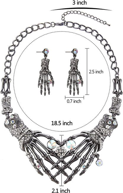 Halloween Punk Necklace Arrings Set Hypoallergenic Gothic Skull Skeleton Choker Necklace Earrings Jewelry Set for Women Girls Including 1 Chunky Necklace 1 Drop Earrings