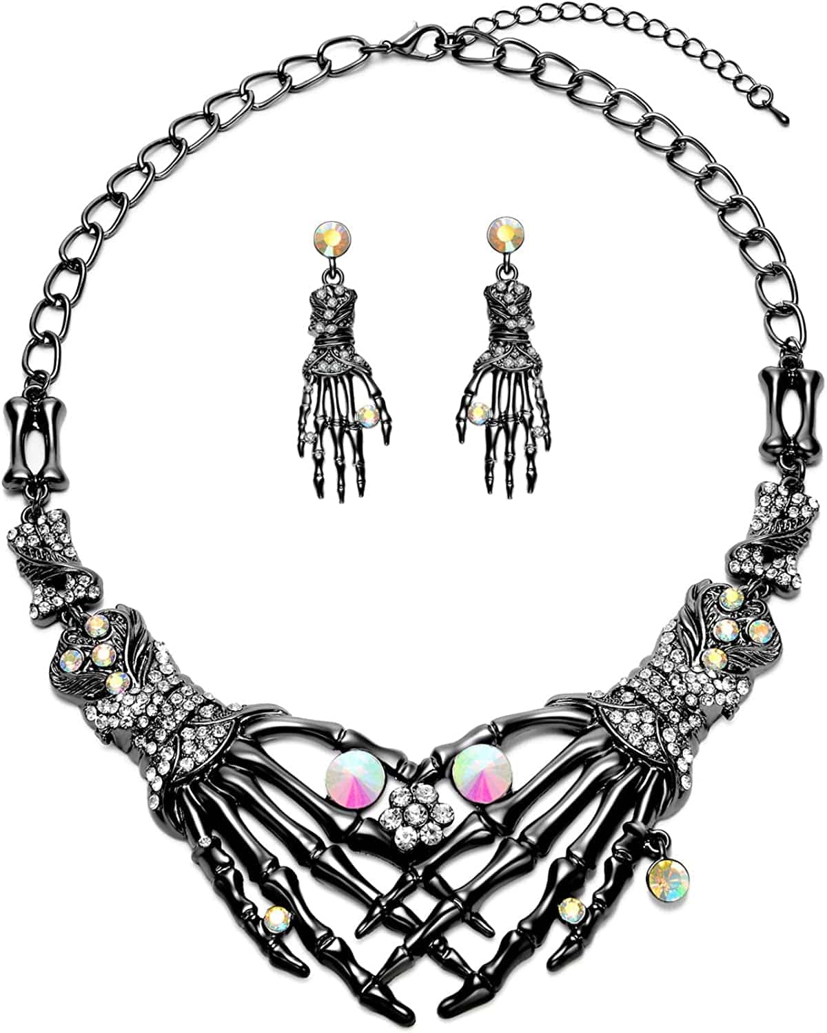 Halloween Punk Necklace Arrings Set Hypoallergenic Gothic Skull Skeleton Choker Necklace Earrings Jewelry Set for Women Girls Including 1 Chunky Necklace 1 Drop Earrings