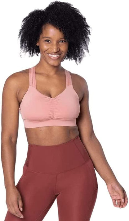 Handful Women'S Y-Back Maximum Support Racerback Sports Bra with Removable Pads, Wire Free Yoga Bra Down to Earth / Medium