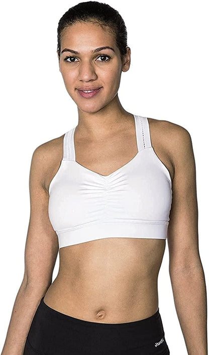 Handful Women'S Y-Back Maximum Support Racerback Sports Bra with Removable Pads, Wire Free Yoga Bra No Headlights White / Small