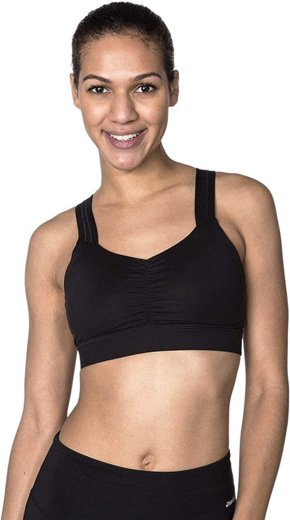 Handful Women'S Y-Back Maximum Support Racerback Sports Bra with Removable Pads, Wire Free Yoga Bra Booya Black / Medium