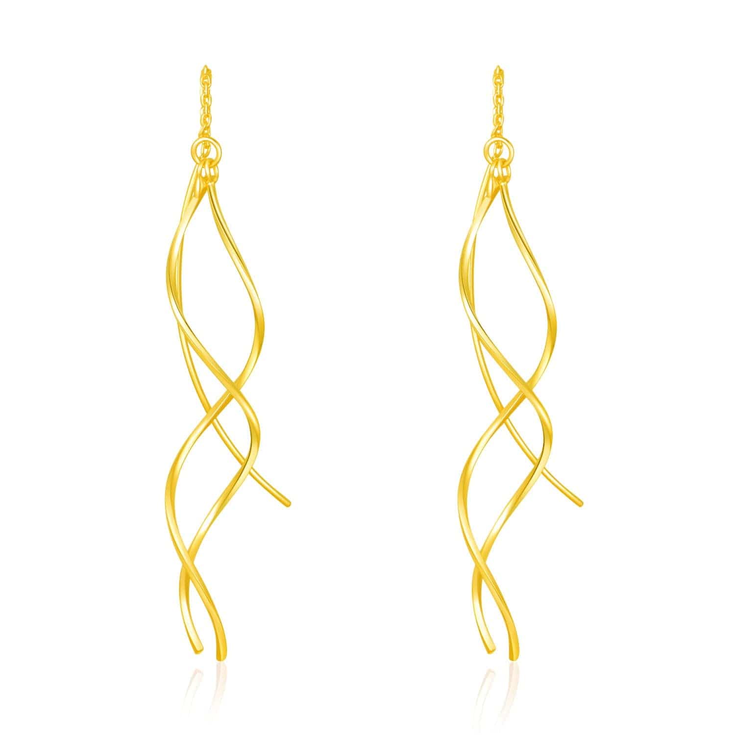 Handmade Earrings for Women, 925 Sterling Silver Earrings, Fashionable Long Threader Earrings, Twisted Linear Curved Dangle Drop Earrings, Hypoallergenic Tiny Twist Earrings Gift for Teens Girls Gold