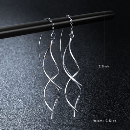 Handmade Earrings for Women, 925 Sterling Silver Earrings, Fashionable Long Threader Earrings, Twisted Linear Curved Dangle Drop Earrings, Hypoallergenic Tiny Twist Earrings Gift for Teens Girls