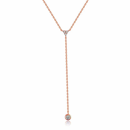 Handmade Sterling Silver Lariat Necklace, Simulated Diamond 18K Gold Plated Dainty Drop Y Chain Necklace for Women (Gold) Rose Gold