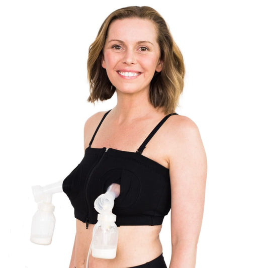 Hands-Free Pumping Bra - Comfortable, Adjustable, Customizable - Converts Nursing Bra or Maternity Bra to Breast Pump Bra - Bra for Breastfeeding Pumps for Women - XS/L - Black Black / Large-XX-Large