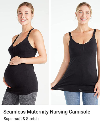 Hands Free Pumping & Nursing All-In-One Nursing Tank Tops with Built in Bra Women Maternity Nursing and Pumping Camis