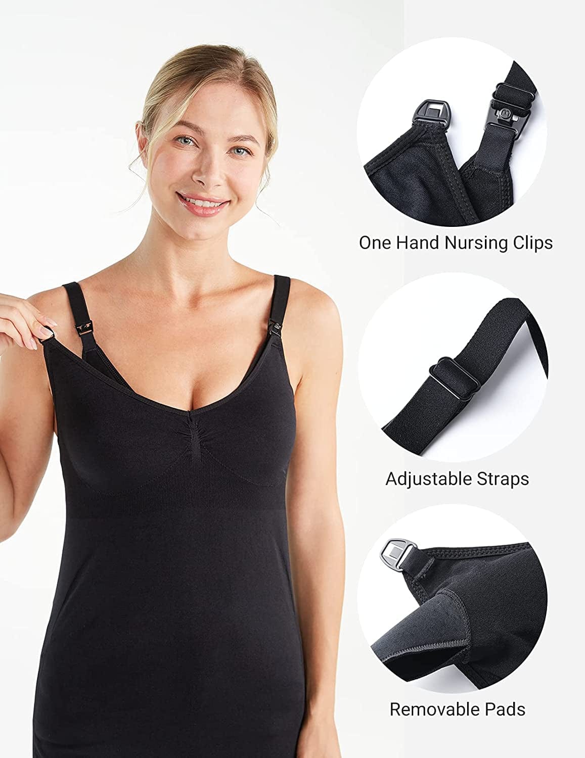 Hands Free Pumping & Nursing All-In-One Nursing Tank Tops with Built in Bra Women Maternity Nursing and Pumping Camis